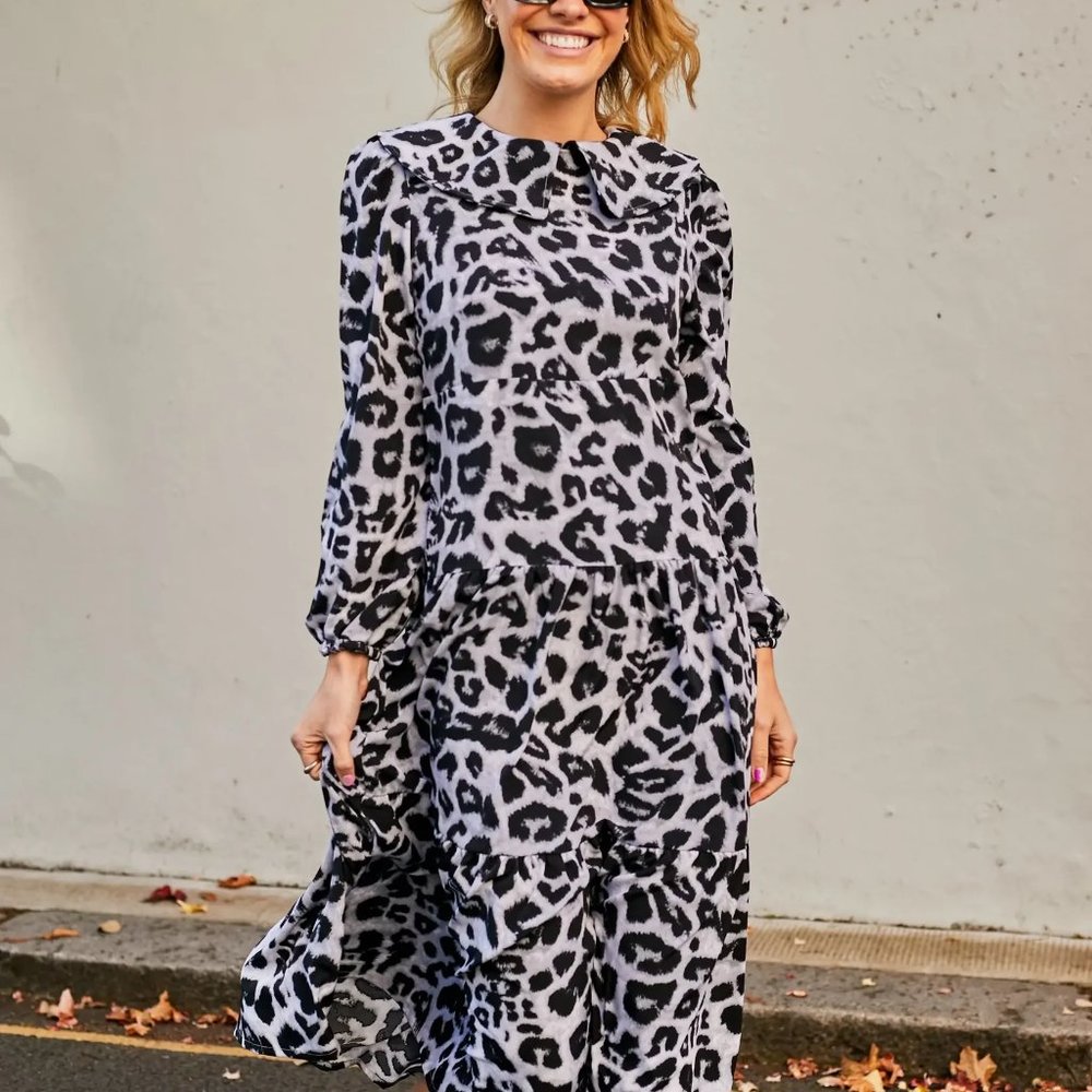 Lolly Leopard Dress in Grey